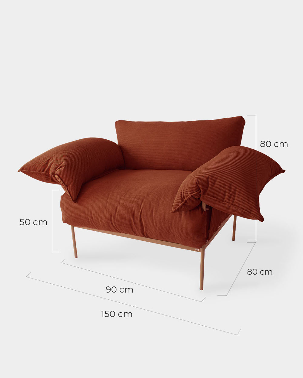 Kit de Poltrona Asa + Puff Asa Veludo Cotelê Terracota