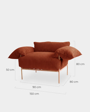 Poltrona Asa Veludo Cotelê Terracota