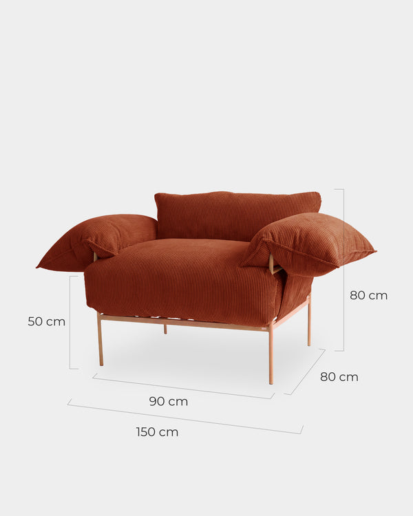 Poltrona Asa Veludo Cotelê Terracota