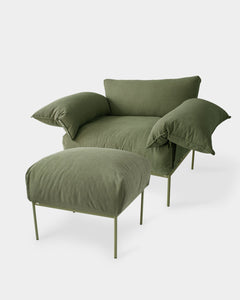 Kit de Poltrona Asa e Puff Asa Cotelê Moss/Oliva