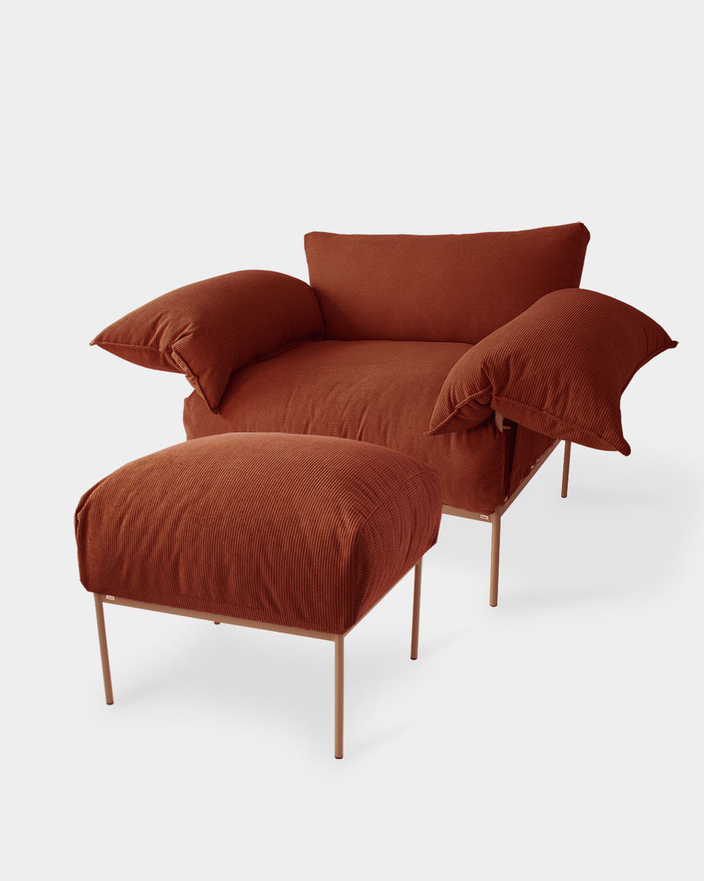 Kit de Poltrona Asa + Puff Asa Veludo Cotelê Terracota