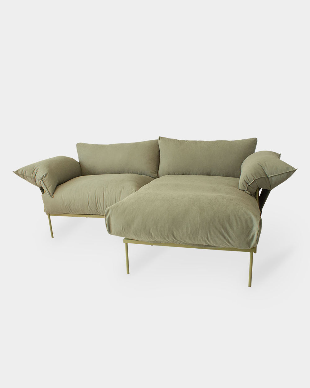 Sofá Asa 2 Lugares c/ Chaise Sarja Sálvia/Oliva