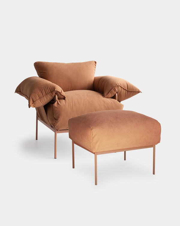 Kit de Poltrona Asa Petit e Puff Sarja Argila/Terracota